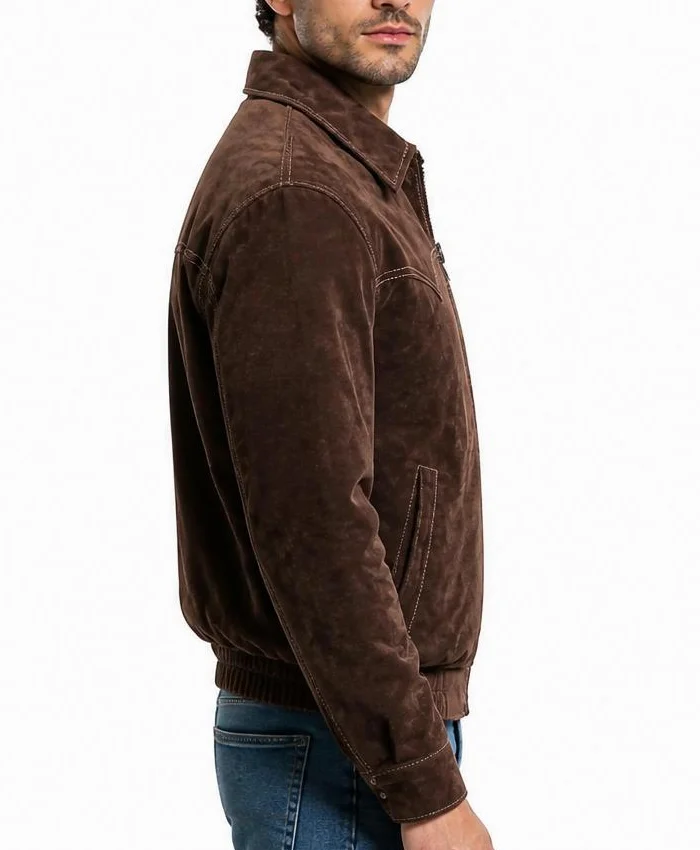 Brown Suede Leather Bomber Jacket Mens