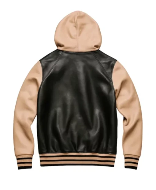 Buy Now Alwyn Black And Beige Leather Hoodie For Men And Women