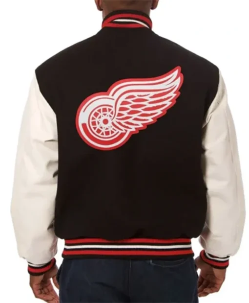 Buy Now Detroit Red Wings Black And OFF-White Two-Tone Varsity Jacket For Men And Women