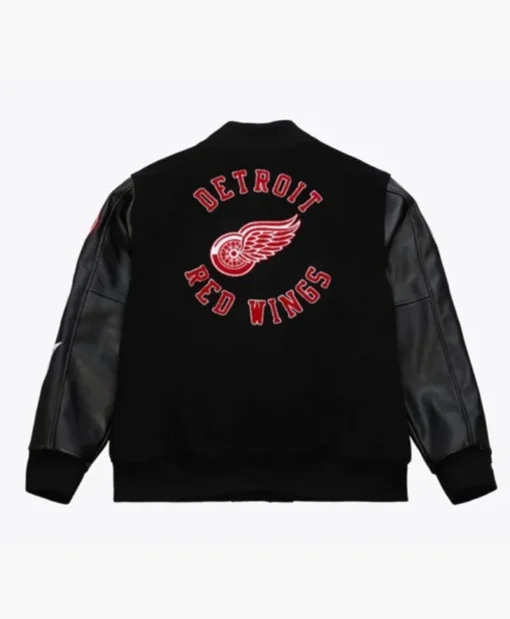 Buy Now Detroit Red Wings Black Out Team Logo Black Varsity Jacket For Men And Women