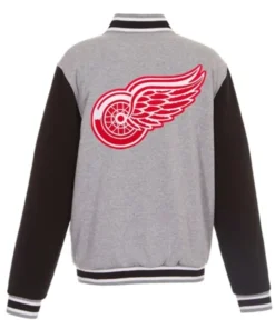 Buy Now Detroit Red Wings Grey And Black Varsity Jacket For Men And Women