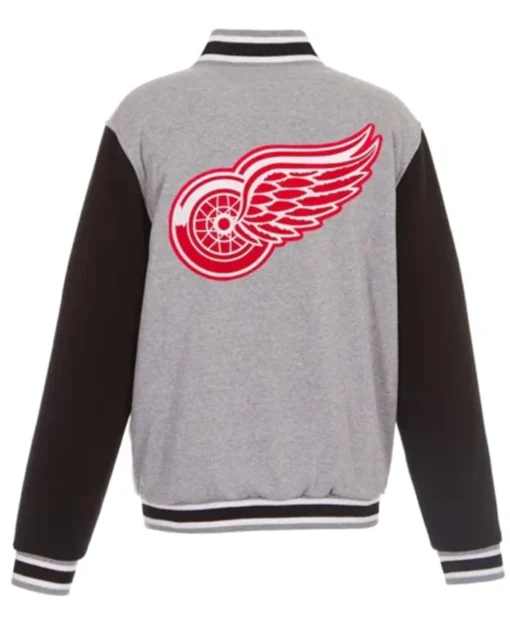 Buy Now Detroit Red Wings Grey And Black Varsity Jacket For Men And Women