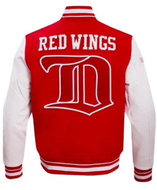 Buy Now Detroit Red Wings Retro Classic Rib Red And White Varsity Jacket For Unisex