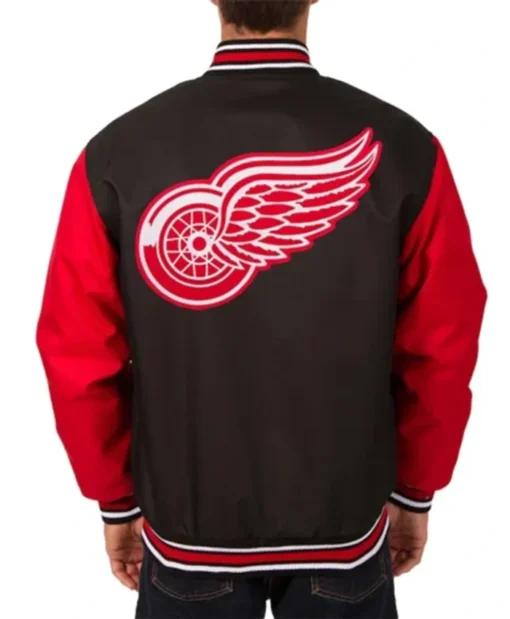 Buy Now Detroit Red Wings Two Hit Poly Twill Black And Red Varsity Jacket For Unisex
