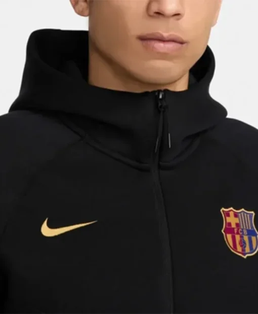 Buy Now Fc Barcelona Tech Black Fleece Hooded Jacket For Men And Women