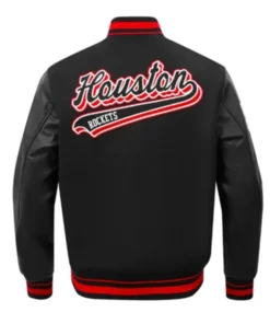 Buy Now Houston Rockets Script Tail Classic Rib Black Varsity Jacket For Unisex