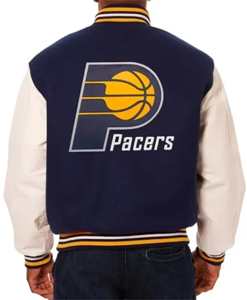Buy Now Indiana Pacers Navy Blue And White Varsity Jacket For Men And Women