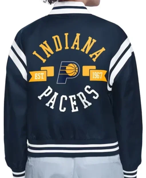 Buy Now Indiana Pacers Printed Logo Navy Blue Varsity Jacket For Unisex