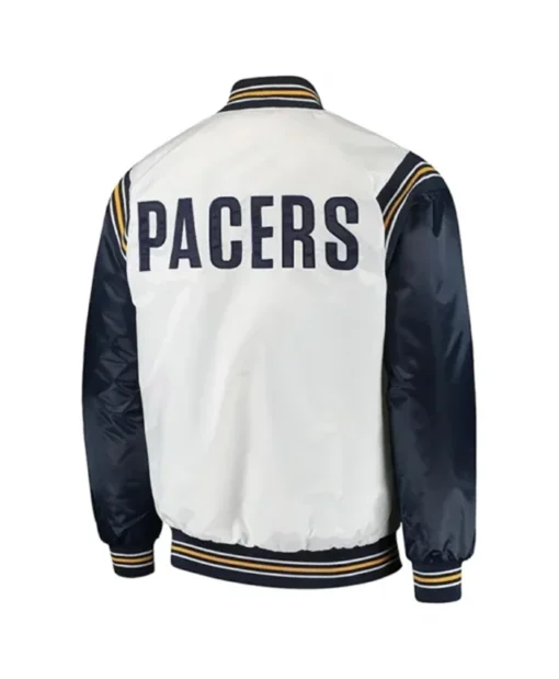 Buy Now Indiana Pacers Renegade White And Navy Blue Varsity Jacket For Men And Women