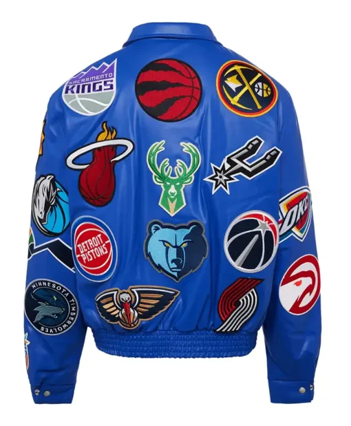 Buy Now Jeff Hamilton NBA Teams Collage Blue Leather Jacket For Men And Women
