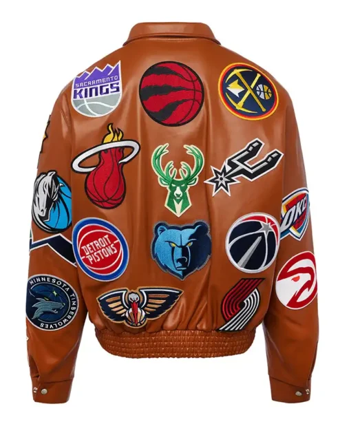 Buy Now Jeff Hamilton NBA Teams Collage Brown Leather Jacket For Men And Women