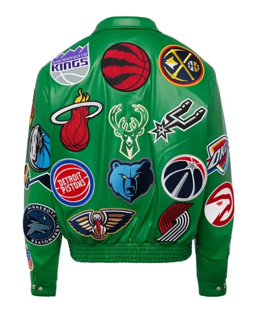 Buy Now Jeff Hamilton NBA Teams Collage Green Leather Jacket For Men And Women