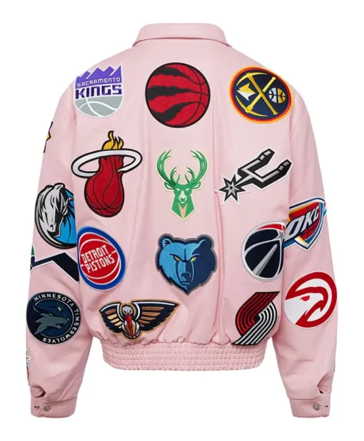 Buy Now Jeff Hamilton NBA Teams Collage Pink Leather Jacket For Men And Women