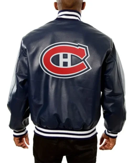 Buy Now Montreal Canadiens Navy Blue Leather Varsity Jacket For Men And Women