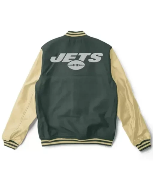 Buy Now NY Jets Green And Cream Letterman Varsity Jacket For Men And Women