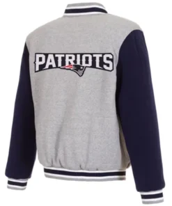 Buy Now New England Patriots Grey And Navy Blue Varsity Jacket For Unisex