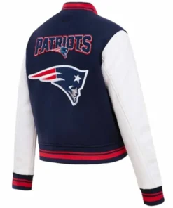 Buy Now New England Patriots Mash Up Navy Blue And White Varsity Jacket For Men And Women
