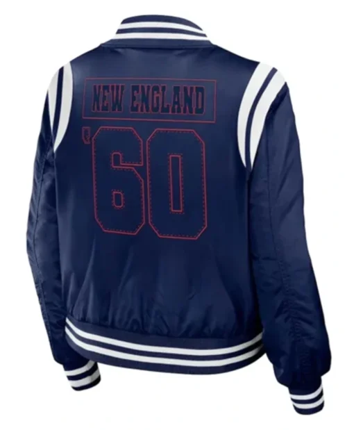 Buy Now New England Patriots Navy Blue And White Bomber Jacket For Unisex