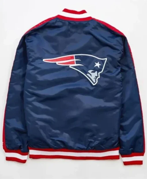 Buy Now New England Patriots Striped Navy Blue Varsity Jacket For Unisex