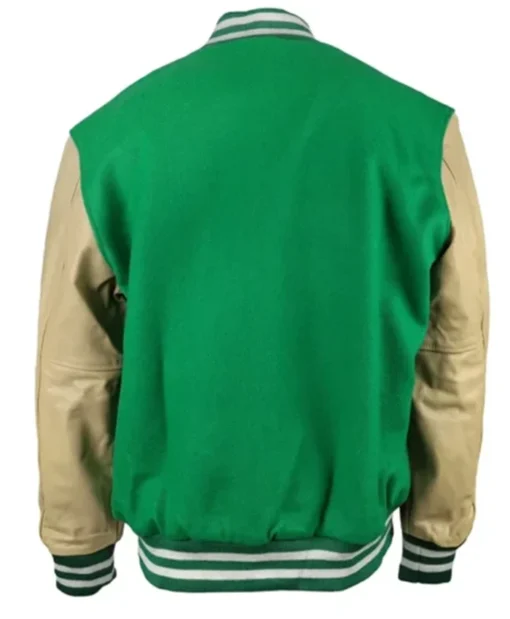 Buy Now New York Jets Green And Beige Letterman Varsity Jacket For Men And Women