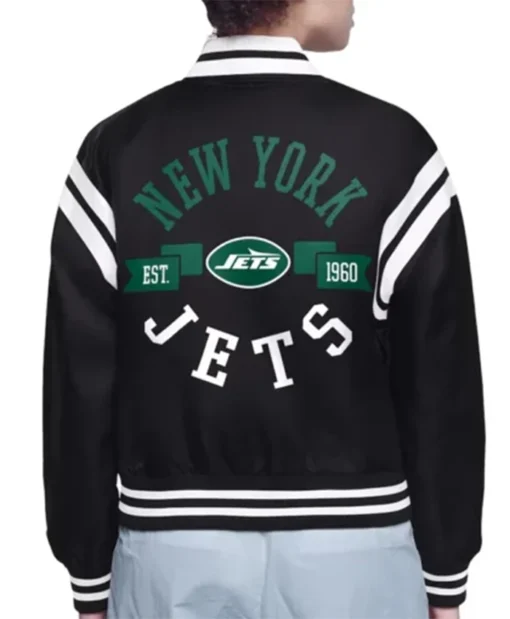 Buy Now New Yorks Jets Printed Logo Black Varsity Jacket For Men And Women