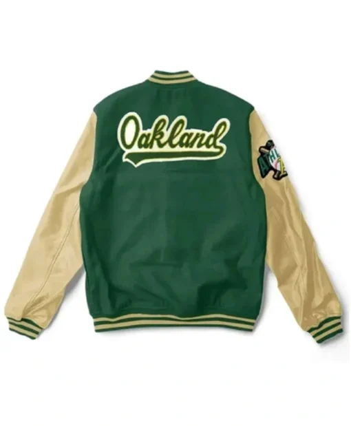 Buy Now Oakland Athletics Green And Beige Letterman Varsity Jacket For Men And Women