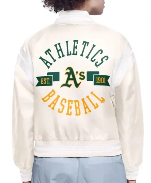 Buy Now Oakland Athletics Printed Logo Cream Varsity Jacket For Men And Women