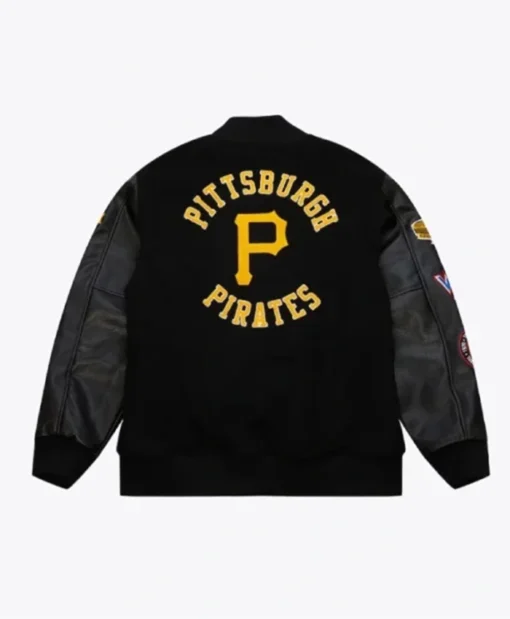 Buy Now Pittsburgh Pirates Black Out Vintage Logo Black Varsity Jacket For Unisex