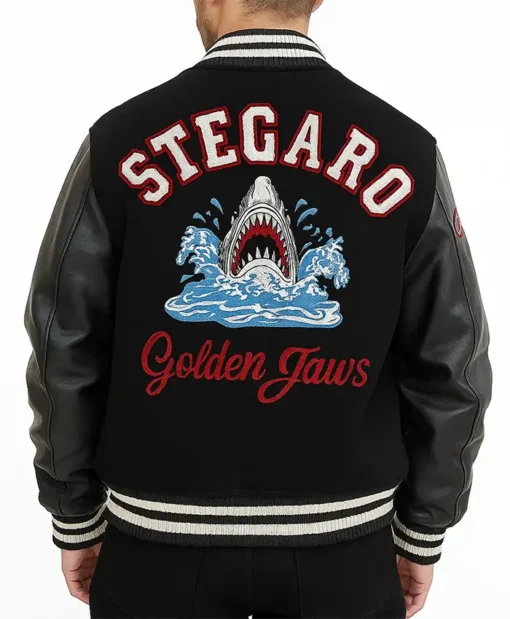 Buy Now Stegaro Golden Jaws Black Letterman Varsity Jacket For Men And Women