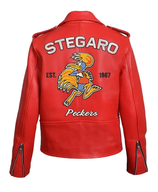 Buy Now Stegaro Peckers Red Biker Leather Jacket For Unisex