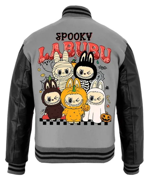 Buy Now Stegaro Spooky Labubu Grey And Black Varsity Jacket For Men And Women