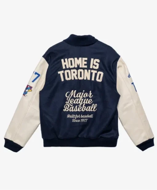 Buy Now Toronto Blue Jays Patch Navy Blue And Cream Varsity Jacket For Men And Women