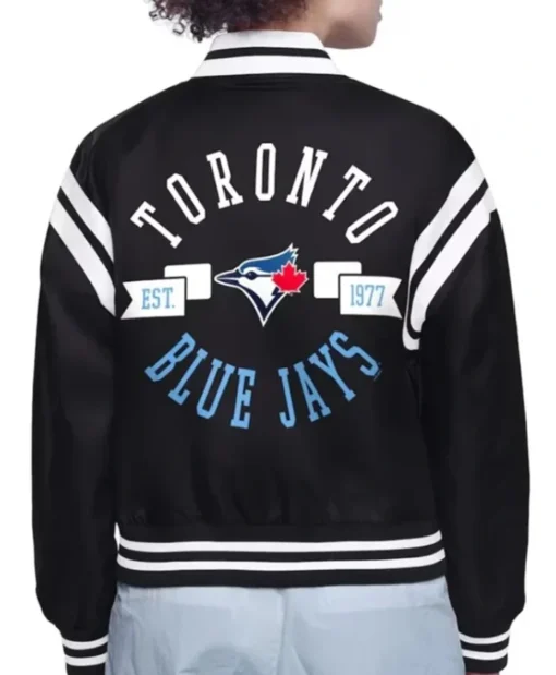 Buy Now Toronto Blue Jays Printed Logo Black Varsity Jacket For Men And Women