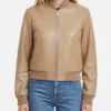 Camel Brown Leather Bomber Jacket Womens