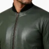 Casual Bomber Green Leather Jacket Men