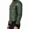 Casual Bomber Green Leather Jacket Mens