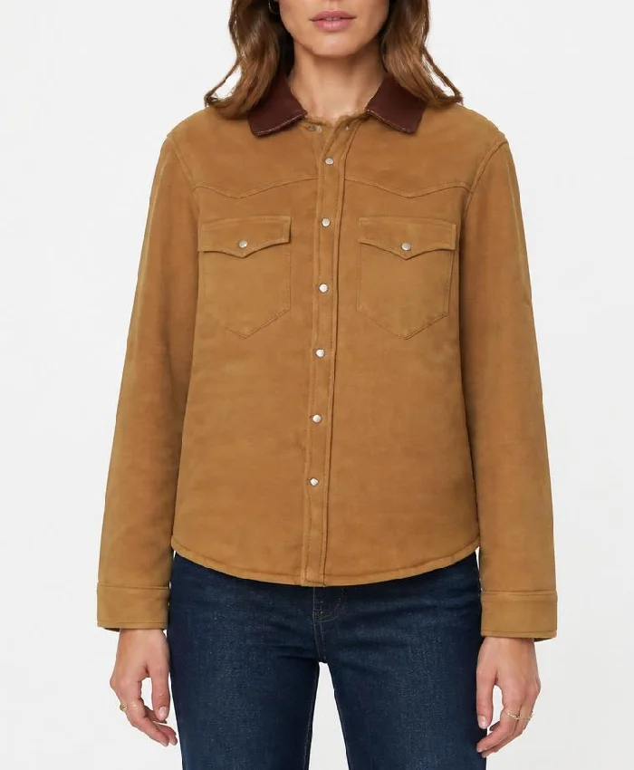 Classic Camel Suede Shirt For Womens