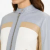 Colorblock Leather Biker Jacket Womens