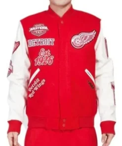 Detroit Red Wings Animal Patches Red And White Varsity Jacket