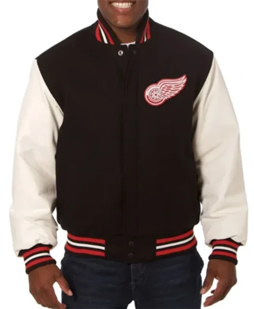 Detroit Red Wings Black And OFF-White Two-Tone Varsity Jacket