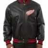 Detroit Red Wings Black Leather Varsity Jacket