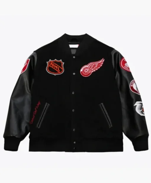 Detroit Red Wings Black Out Team Logo Black Varsity Jacket