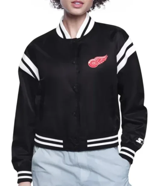 Detroit Red Wings Printed Logo Black Varsity Jacket