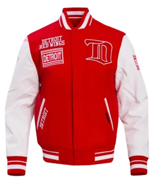 Detroit Red Wings Retro Classic Rib Red And White Varsity Jacket