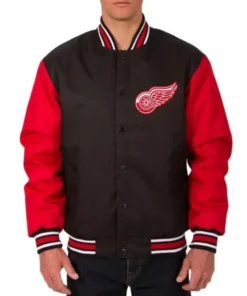 Detroit Red Wings Two Hit Poly Twill Black And Red Varsity Jacket
