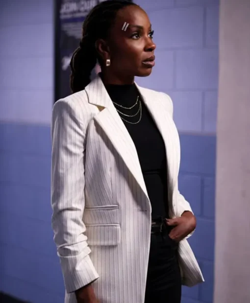 Found S02 Shanola Hampton Pinstriped Blazer