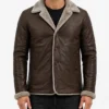 Fur Slim-Fit Brown Leather Jacket For Mens