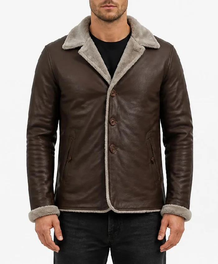 Fur Slim-Fit Brown Leather Jacket For Mens