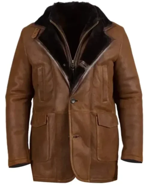 Genuine Brown Double Shearling Leather Coat
