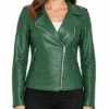 Green Brando Biker Leather Jacket For Women